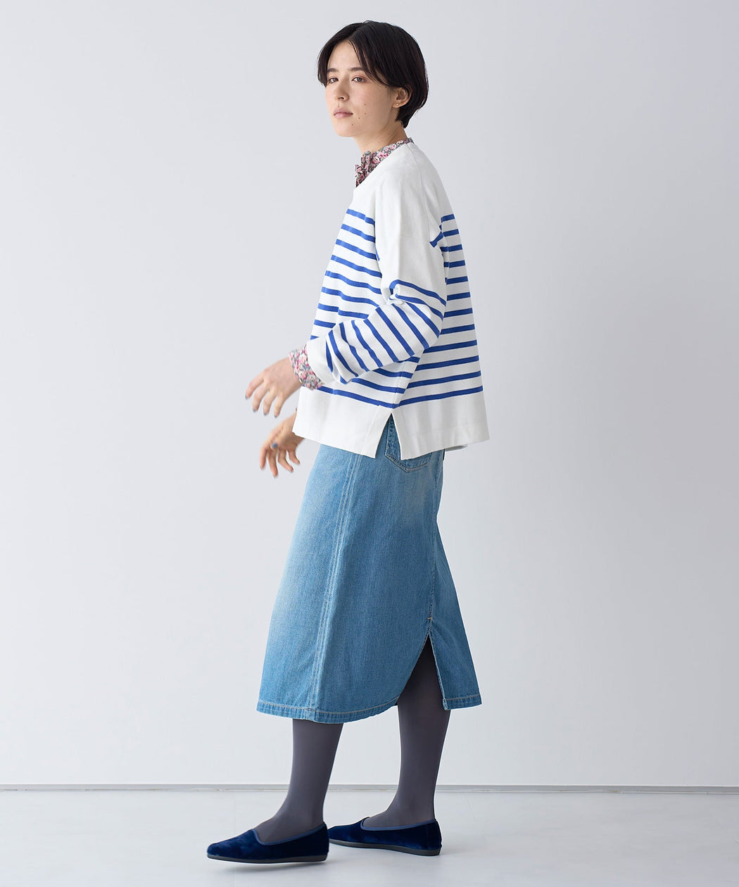 【Caqu】FS 3/4 Skirt - LA MARINE FRANCAISE＠サックス：H166 着用サイズ：1